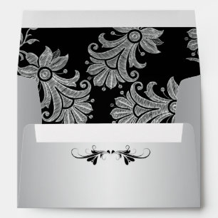 Enveloppe A7 florale noire Silvertone avec le
