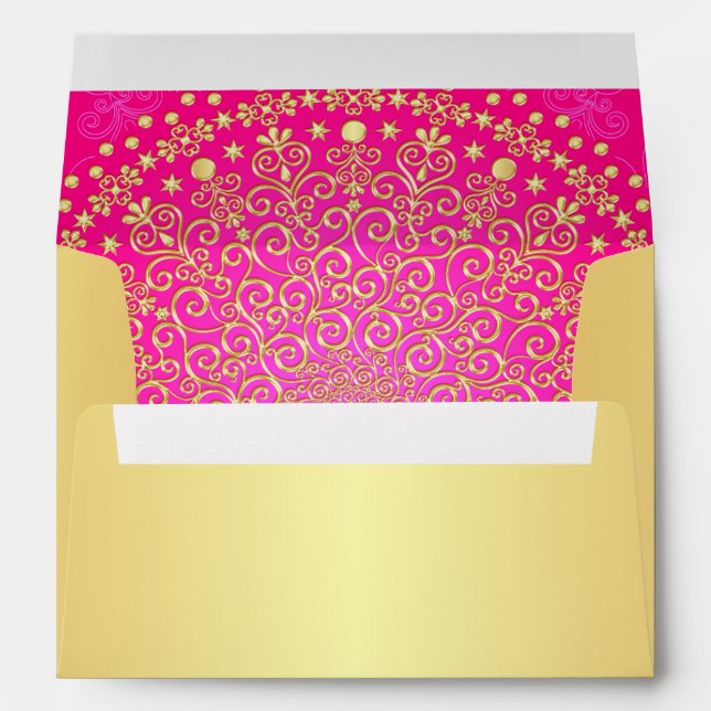 Enveloppe A7 Goldtone et Pink Scrolls pour 5x7s (Dos (Bas))