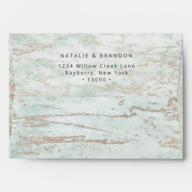 Enveloppe A7 Marbres modernes en Jade avec Rose Gold 5x7 (Dos (Haut rabat))