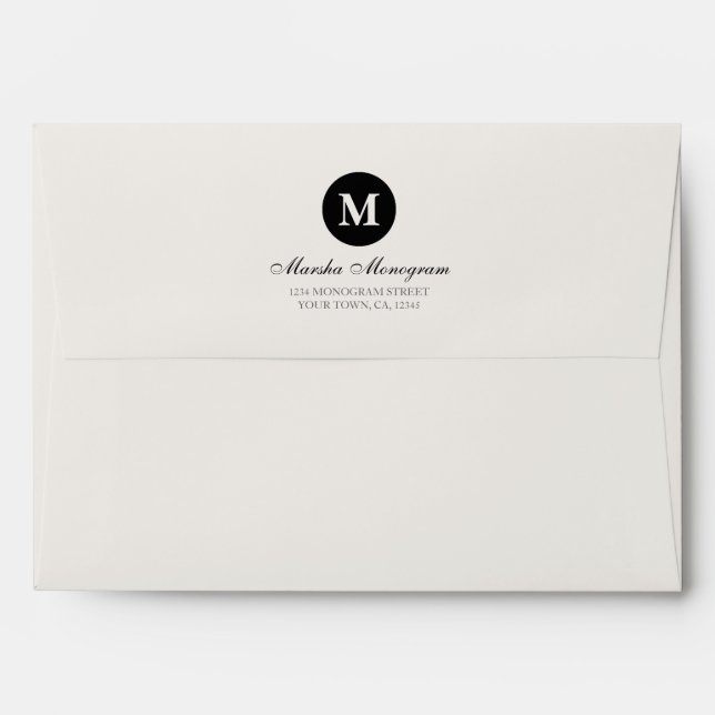 Enveloppe #A7 - Monogramme noir et crème (noir à (Dos (Haut rabat))