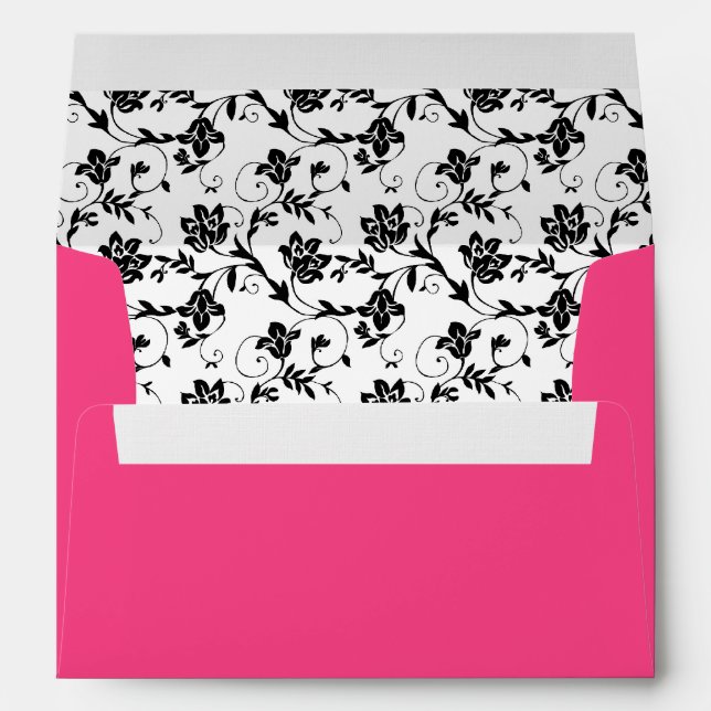 Enveloppe A7 noire blanche florale rose chaud (Dos (Bas))