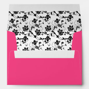Enveloppe A7 noire blanche florale rose chaud