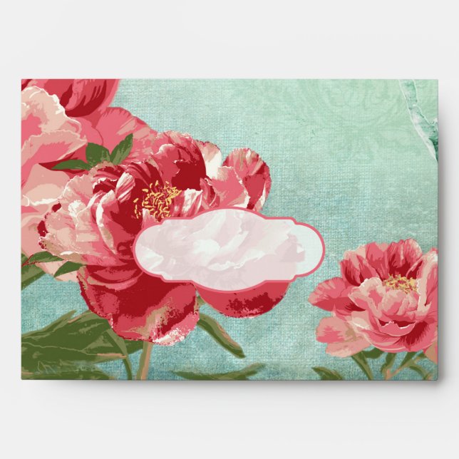 Enveloppe A7 Préimprimé Joli Retro Flower Chintz Peony (Devant)