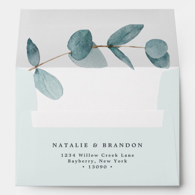 Enveloppe A7 Simple Eucalyptus & Calligraphie 5x7 Mariage (Dos (Bas))