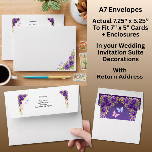 Enveloppe A7 Size Fleurs mauves violettes & Suite Mariage bl