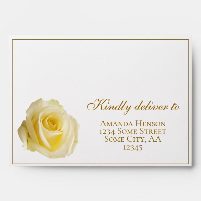 Enveloppe A7 Yellow Rose Script Retourner l'adresse Mariage (Devant)