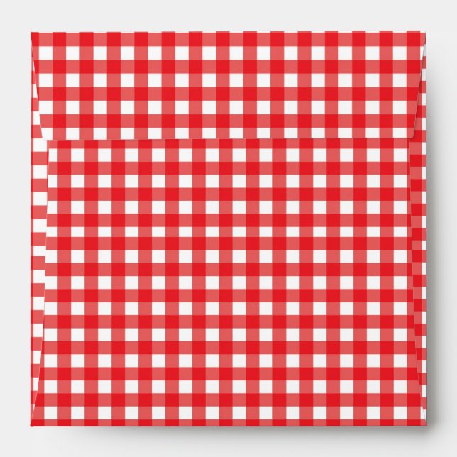 Enveloppe À damiers invitation En vichy BBQ rouge (Dos (Haut rabat))