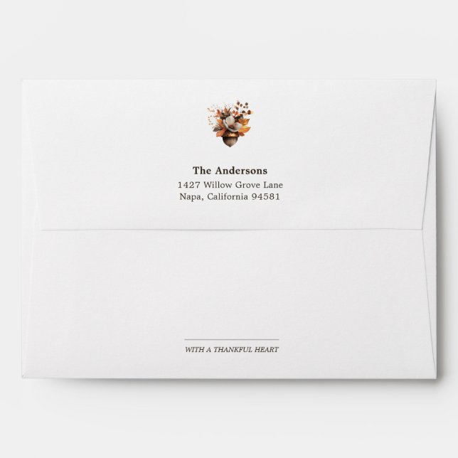 Enveloppe à motif floral de glands rustiques avec  (Dos (Haut rabat))