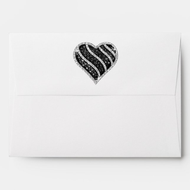 Enveloppe à paillettes noires Cœur de diamant noir (Dos (Haut rabat))