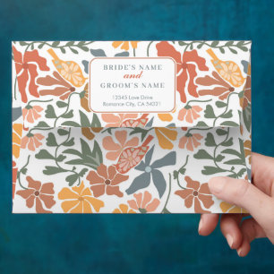 Enveloppe Abstrait Floral et oiseaux Mariage du milieu du si