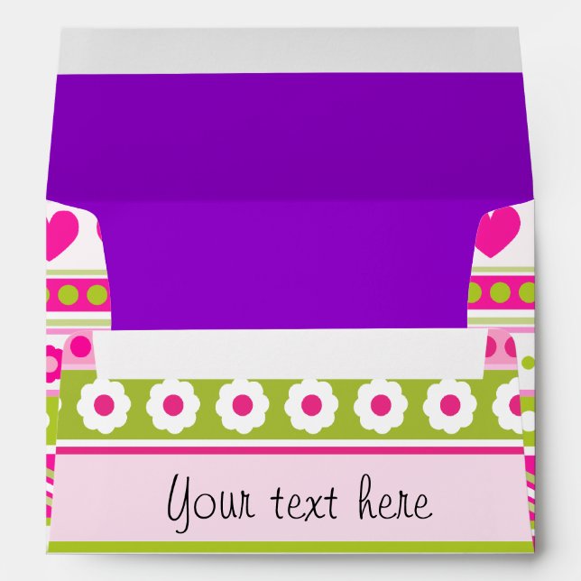 Enveloppe Abstrait motif vert rose + points fleurs coeurs (Dos (Bas))