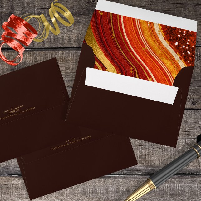 Enveloppe Abstraite Agate Mariage Hot Orange ID827 (Interior/Back In Situ)