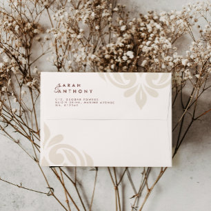 Enveloppe Acajou ivoire Classique Élégant Damassé de mariage