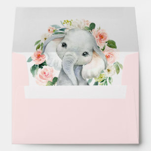 Enveloppe Adorable Eléphant Blush rose Floral