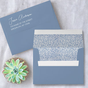 Enveloppe Adresse à motif floral Morris bleu et blanc écritu
