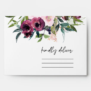 ENVELOPPE ADRESSE BUNCH FLORAL BURGUNDY BRILLANT