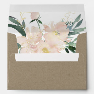 ENVELOPPE ADRESSE DE COULEUR D'EAU FLORALE RUSTIQUE KRAFT BL