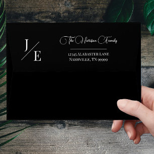 Enveloppe Adresse de Mariage monogramme minimaliste Noir