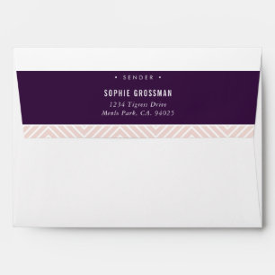 Enveloppe ADRESSE DE RETOUR aubergine rougeâtre géométrique 