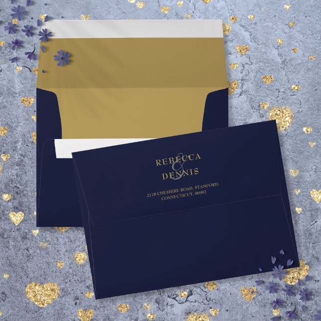 Enveloppe Adresse de retour bleu et or de la marine personna (Personalized Navy Blue And Gold Return Address Envelope)