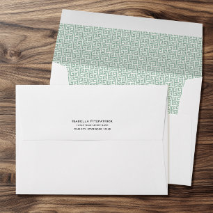Enveloppe Adresse de Retour Classique Motif Grec Clé Vert