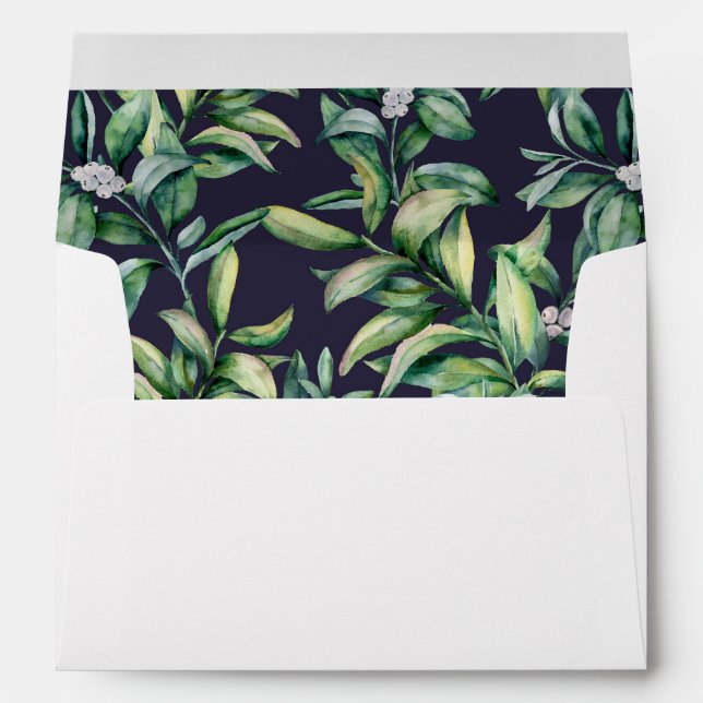 Enveloppe Adresse de retour de mariage bleu marine verdure (Dos (Bas))