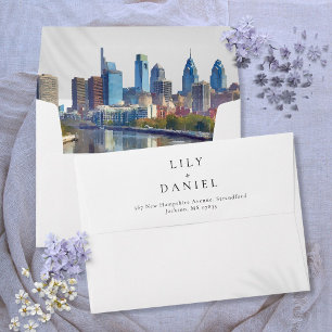 Enveloppe Adresse de retour de mariage sur la skyline de Phi