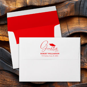 Enveloppe Adresse de retour du cap de graduation rouge