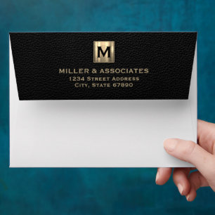 Enveloppe Adresse de retour du logo initial en cuir noir