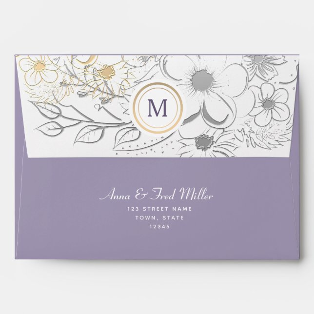 Enveloppe Adresse de retour du Mariage Lavender Monogram (Dos (Haut rabat))