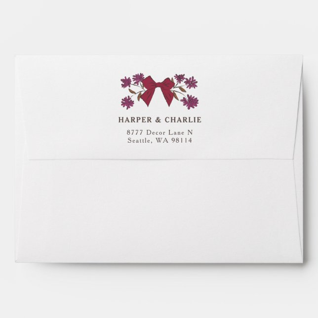 Enveloppe Adresse de retour du Mariage Magenta Bow (Dos (Haut rabat))