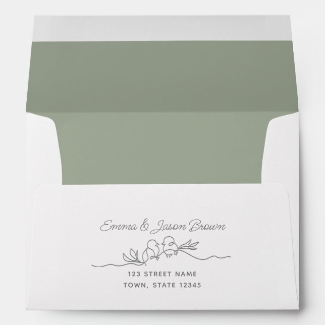 Enveloppe Adresse de retour du Mariage vert Sage (Dos (Bas))