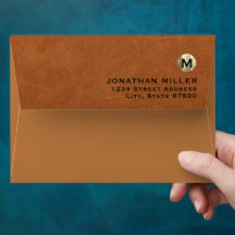 Adresse de retour du Monogramme or en cuir élégant