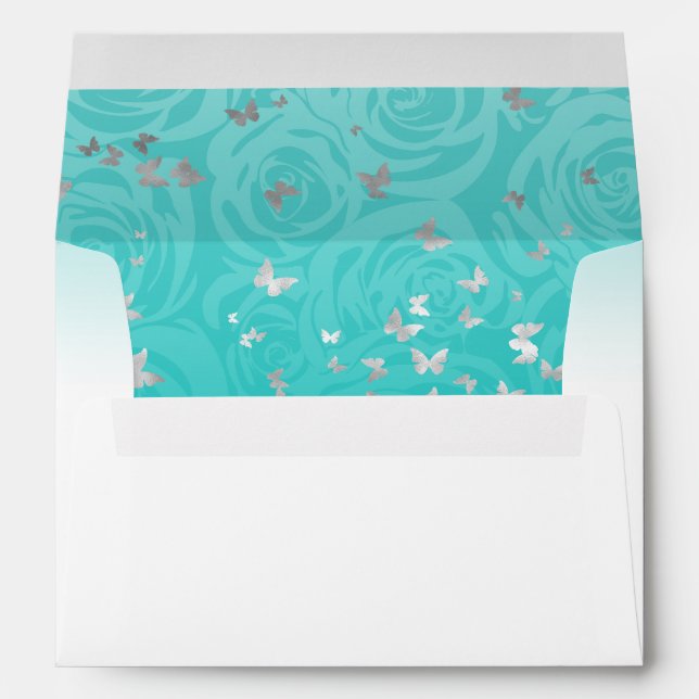 Enveloppe Adresse de retour du papillon Argent bleu turquois (Dos (Bas))