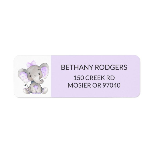 Enveloppe Adresse de Retour Fille Bébé Éléphant (Devant)