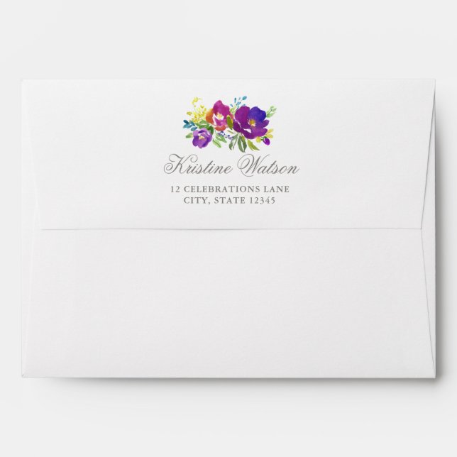 Enveloppe Adresse de retour florale violette romantique de (Dos (Haut rabat))