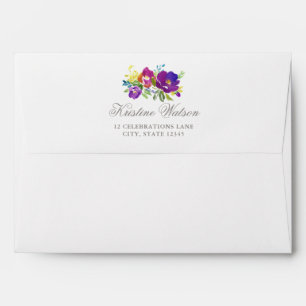 Enveloppe Adresse de retour florale violette romantique de
