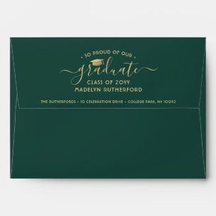 Enveloppe Adresse de retour Graduation Green & Gold Ombre