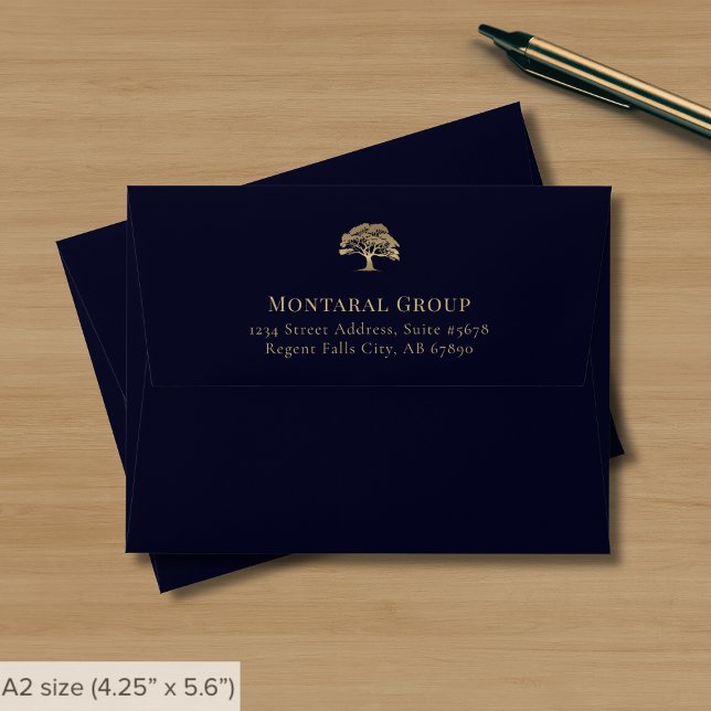 Enveloppe Adresse de retour Marine Blue Gold Tree (Créateur téléchargé)