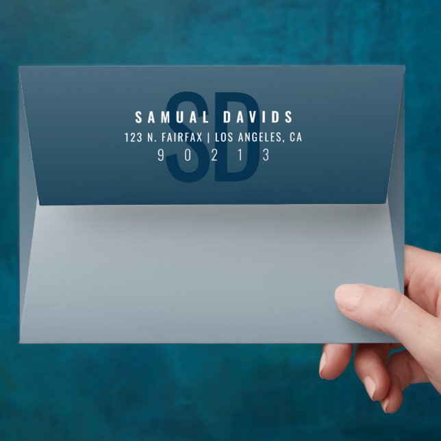 Enveloppe Adresse de retour Modern Bold Blue Ombre (Hand)