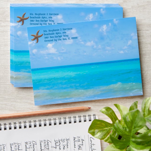 Enveloppe Adresse de Retour Océan Bleu Tropical (Stacked)