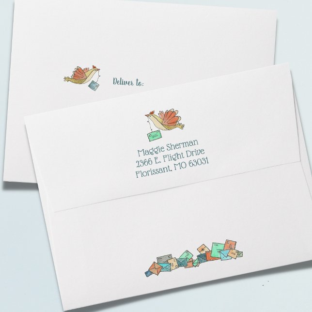 Enveloppe Adresse de retour Oiseaux doux livrant du courrier (Créateur téléchargé)