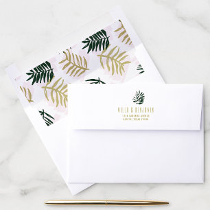 Enveloppe Adresse de Retour Palmier Rose Feuilles Tropicales