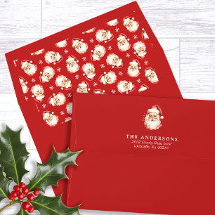 Enveloppe Adresse de Retour Père Noël Rétro Vintage Rouge