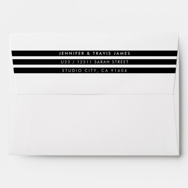 Enveloppe ADRESSE DE RETOUR PLAP moderne bande minimale noir (Dos (Haut rabat))