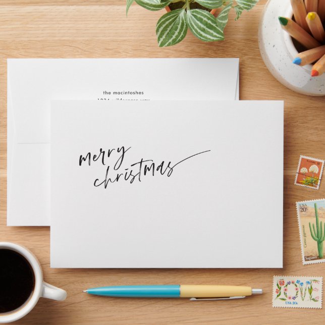 Enveloppe Adresse de retour Simple Script Joyeux Noël (Desk)