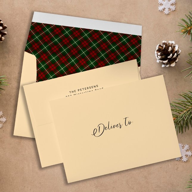 Enveloppe Adresse de retour simple tartan plaid liner crème (Créateur téléchargé)