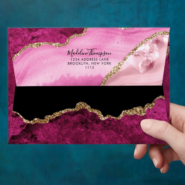 Enveloppe Adresse de script en géode d'agate rose velours or (Hand)