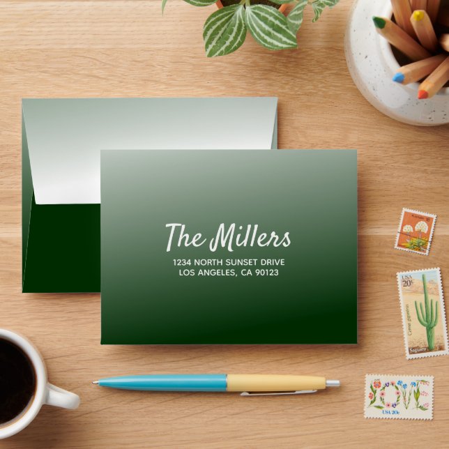 Enveloppe Adresse de script vert ombré (Desk)