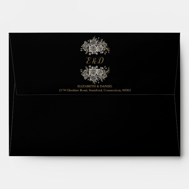 Enveloppe Adresse du monogramme gothique noir et or (Dos (Haut rabat))